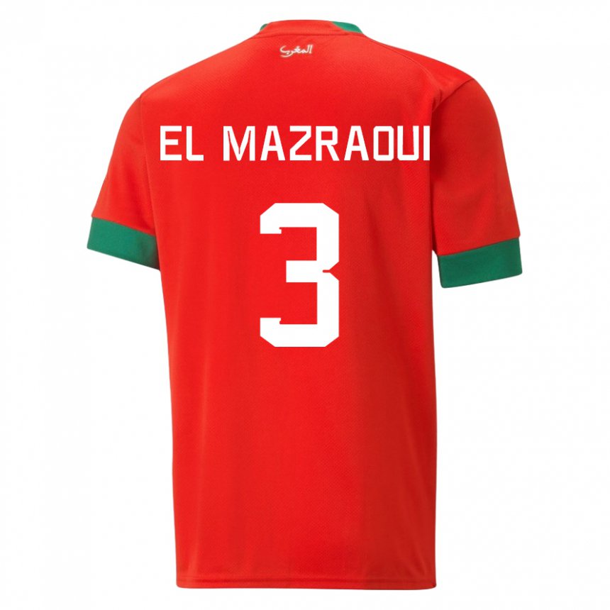 Niño Camiseta Marruecos Noussair El Mazraoui #3 Rojo 1ª Equipación 22-24 La Camisa Perú