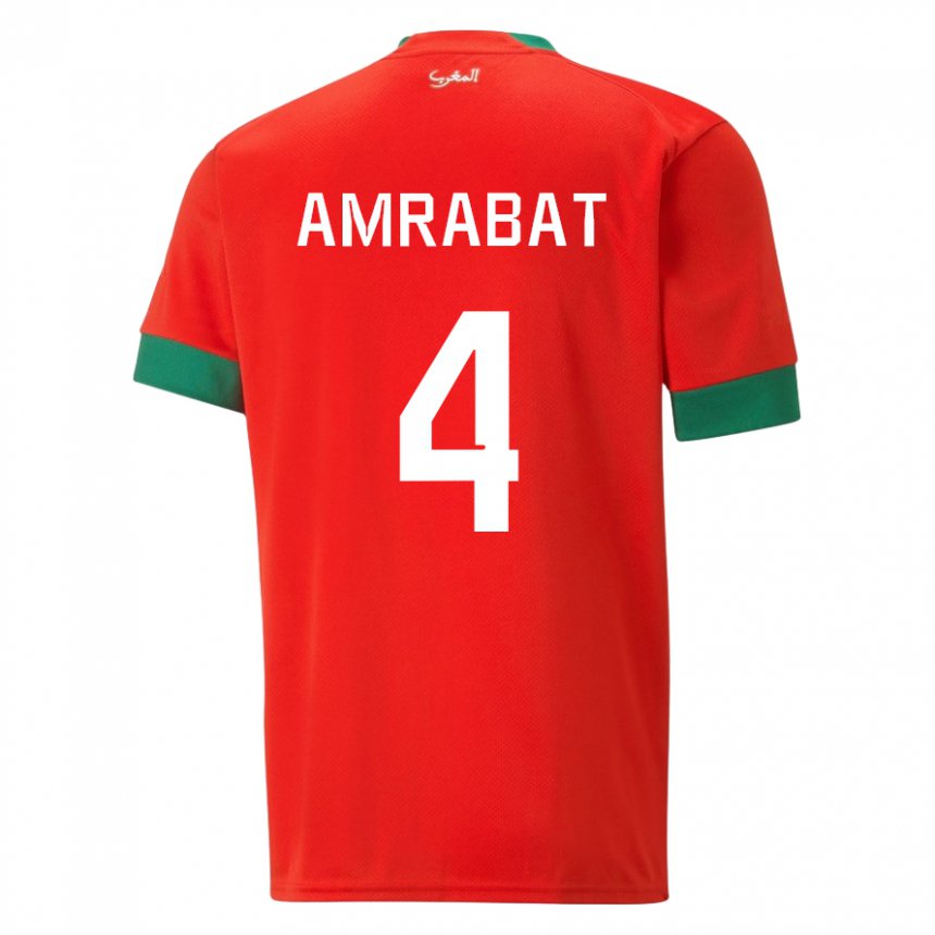 Niño Camiseta Marruecos Soufiane Amrabat #4 Rojo 1ª Equipación 22-24 La Camisa Perú