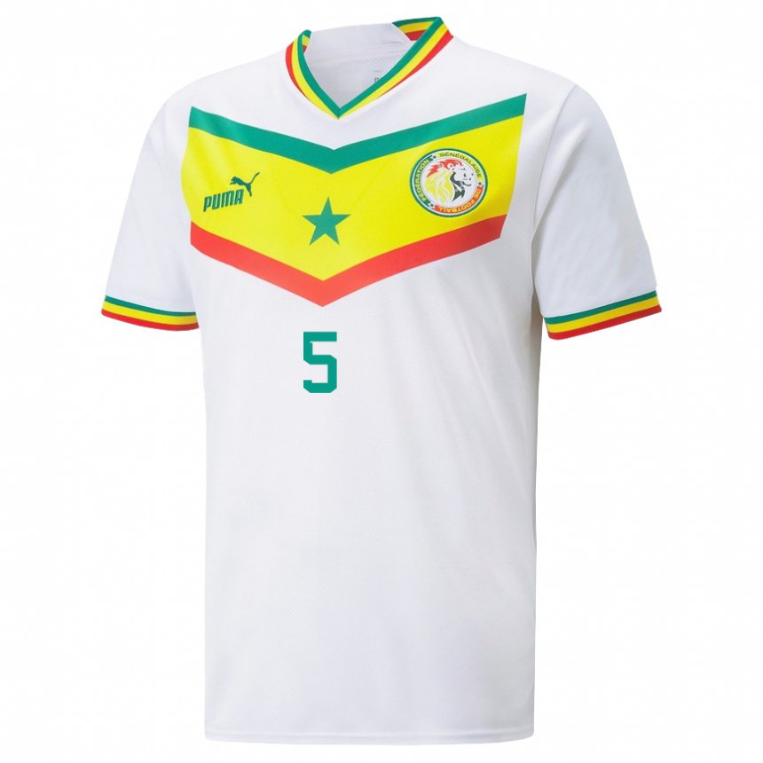 Niño Camiseta Senegal Idrissa Gueye #5 Blanco 1ª Equipación 22-24 La Camisa Perú