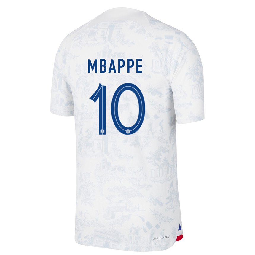 Intolerable Departamento Palacio Niño Camiseta Francia Kylian Mbappe #10 Blanco Azul 2ª Equipación 22-24 La  Camisa Perú