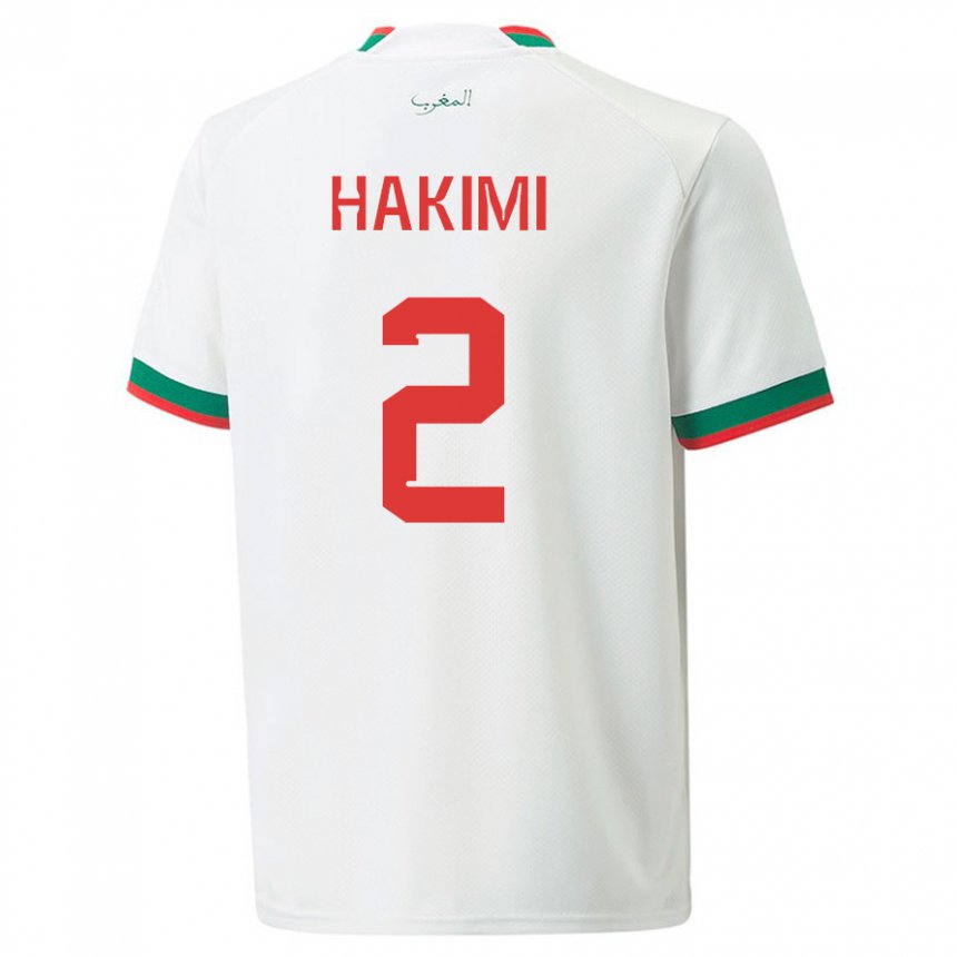 Niño Camiseta Marruecos Achraf Hakimi #2 Blanco 2ª Equipación 22-24 La Camisa Perú