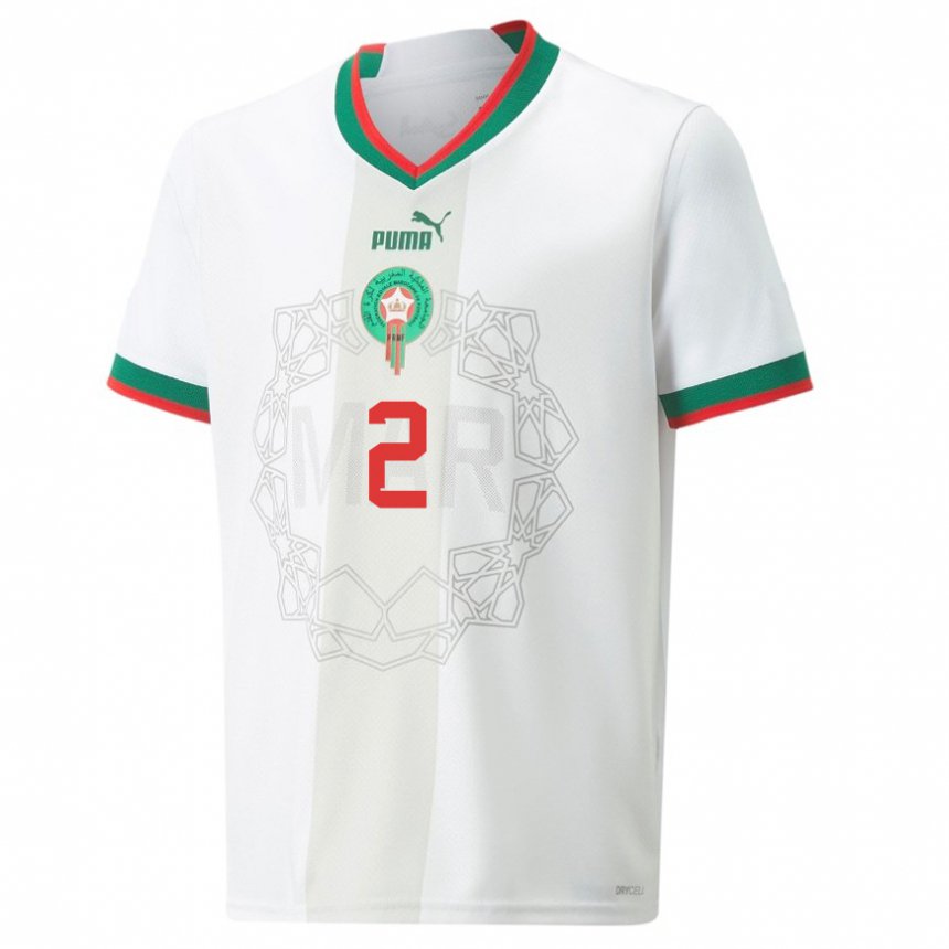 Niño Camiseta Marruecos Achraf Hakimi #2 Blanco 2ª Equipación 22-24 La Camisa Perú