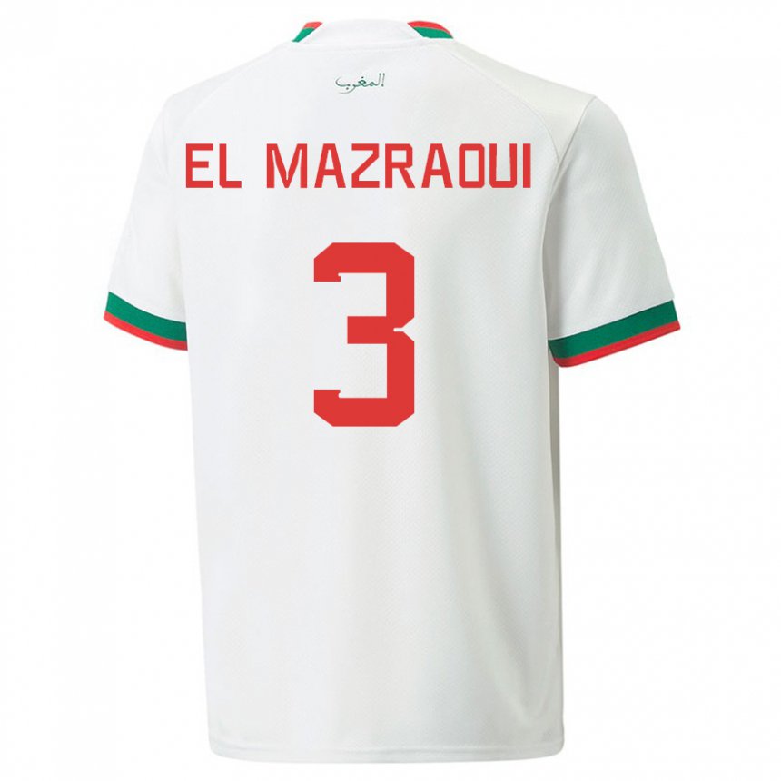 Niño Camiseta Marruecos Noussair El Mazraoui #3 Blanco 2ª Equipación 22-24 La Camisa Perú