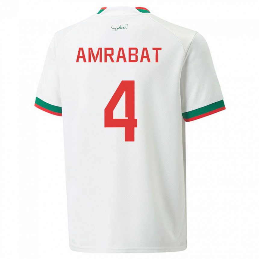 Niño Camiseta Marruecos Soufiane Amrabat #4 Blanco 2ª Equipación 22-24 La Camisa Perú