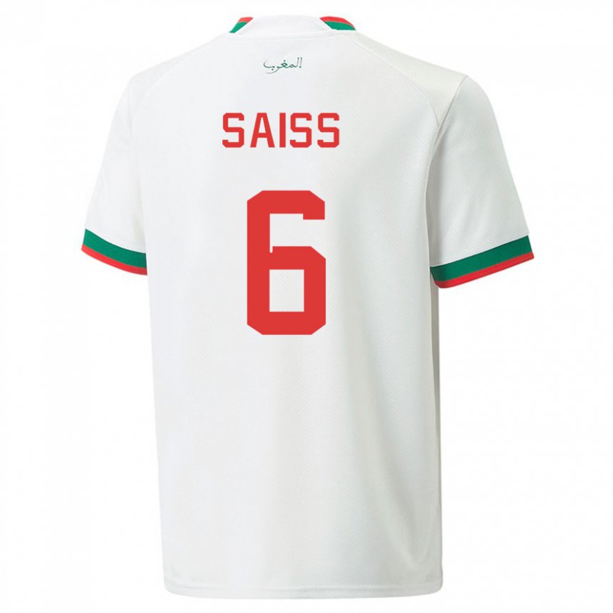 Niño Camiseta Marruecos Romain Saiss #6 Blanco 2ª Equipación 22-24 La Camisa Perú