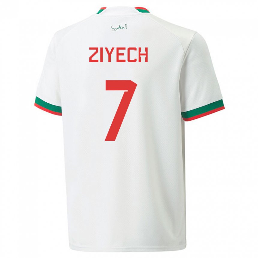 Niño Camiseta Marruecos Hakim Ziyech #7 Blanco 2ª Equipación 22-24 La Camisa Perú