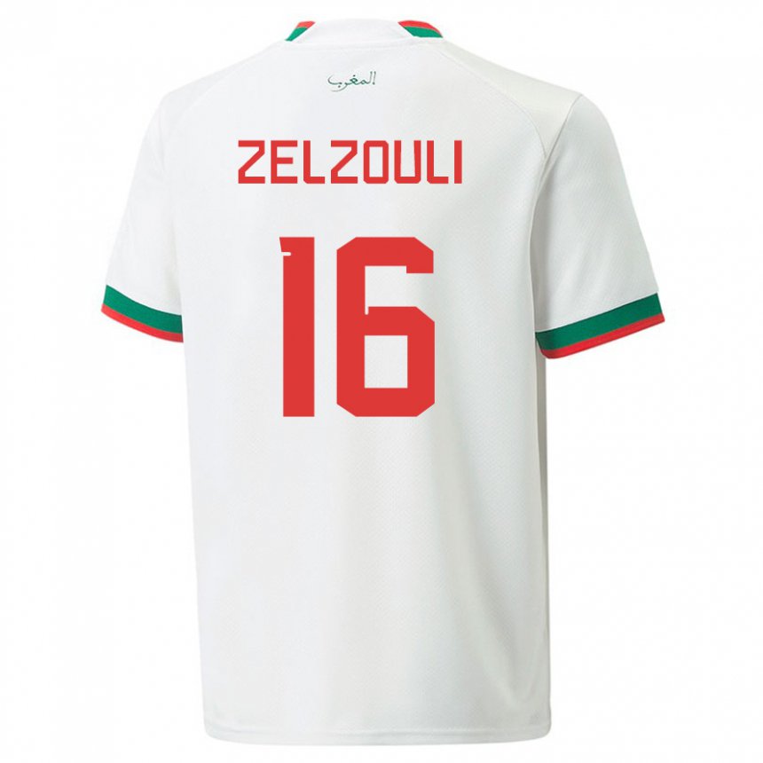 Niño Camiseta Marruecos Abdessamad Zelzouli #16 Blanco 2ª Equipación 22-24 La Camisa Perú