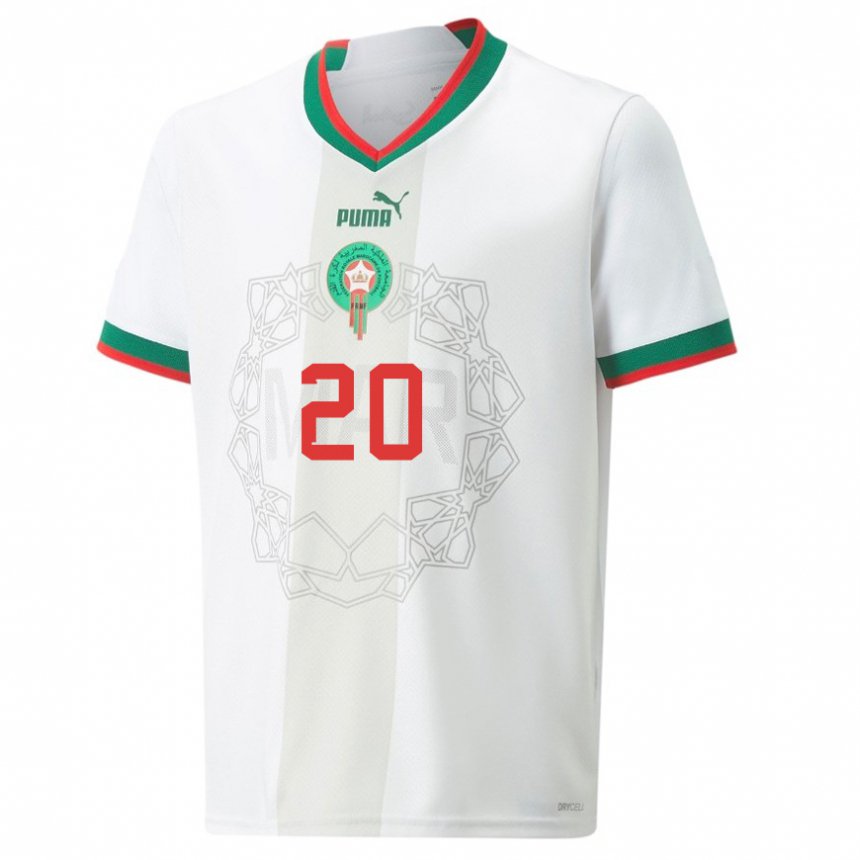 Niño Camiseta Marruecos Achraf Dari #20 Blanco 2ª Equipación 22-24 La Camisa Perú