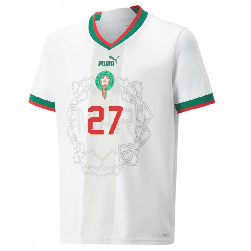 Niño Camiseta Marruecos Soufiane Rahimi #27 Blanco 2ª Equipación 22-24 La Camisa Perú