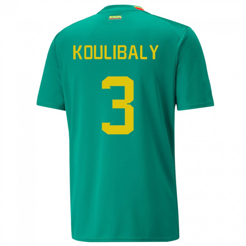 Niño Camiseta Senegal Kalidou Koulibaly #3 Verde 2ª Equipación 22-24 La Camisa Perú