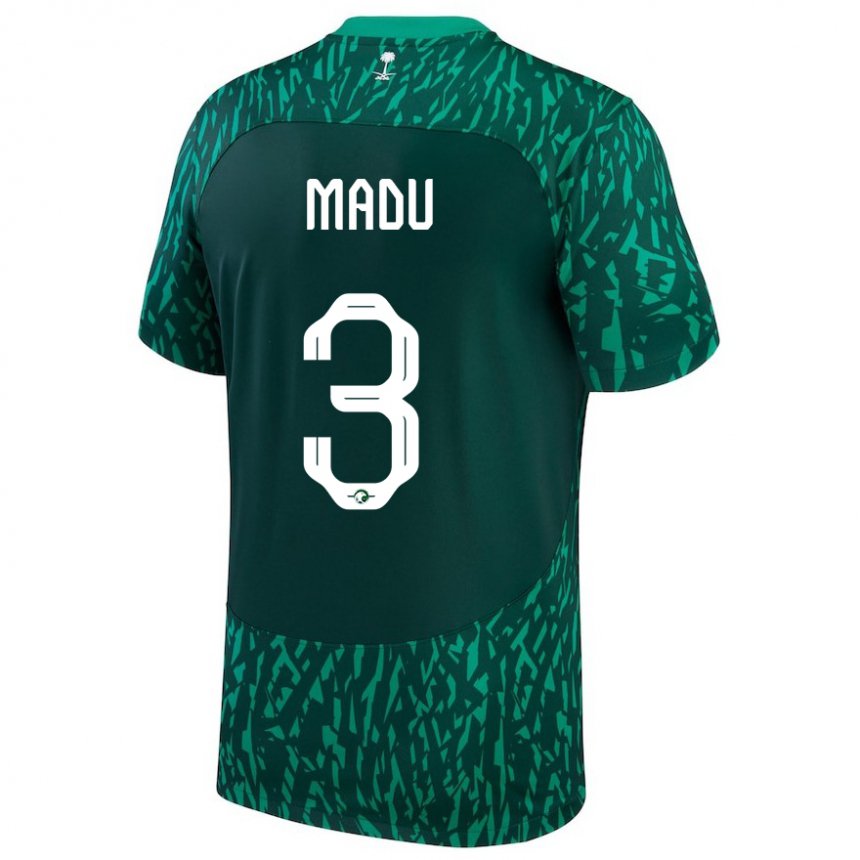 Niño Camiseta Arabia Saudita Abdullah Madu #3 Verde Oscuro 2ª Equipación 22-24 La Camisa Perú