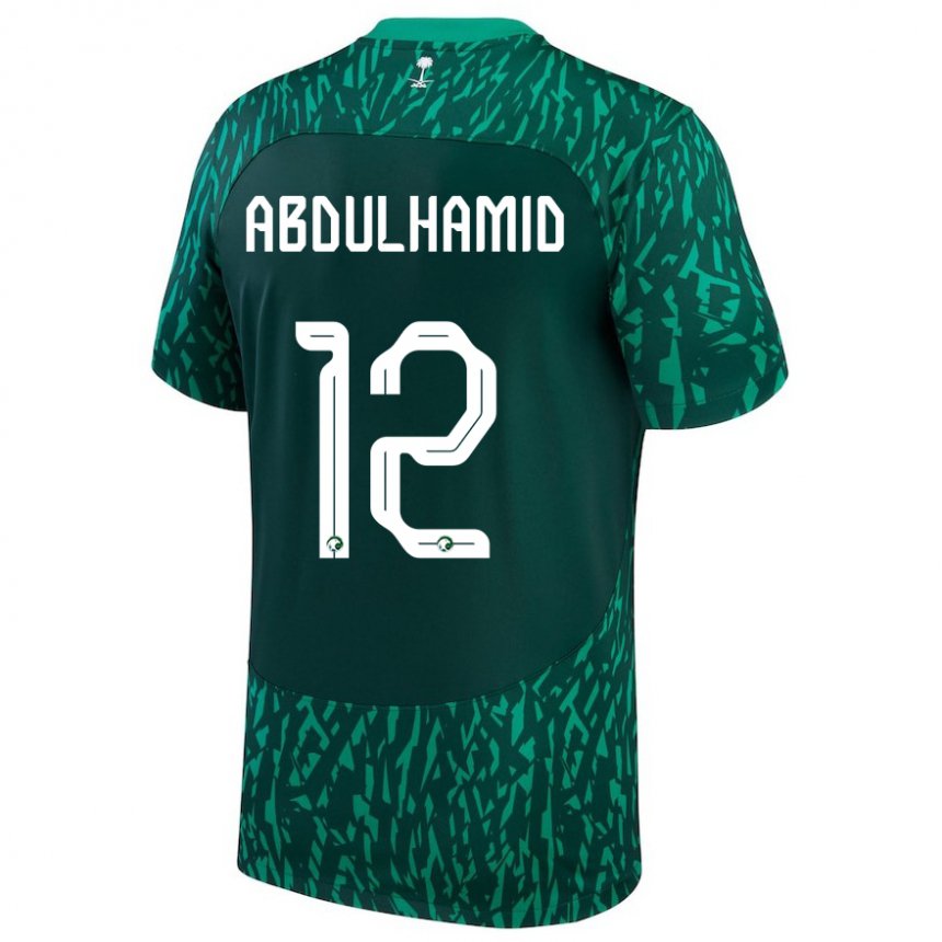 Niño Camiseta Arabia Saudita Saud Abdulhamid #12 Verde Oscuro 2ª Equipación 22-24 La Camisa Perú