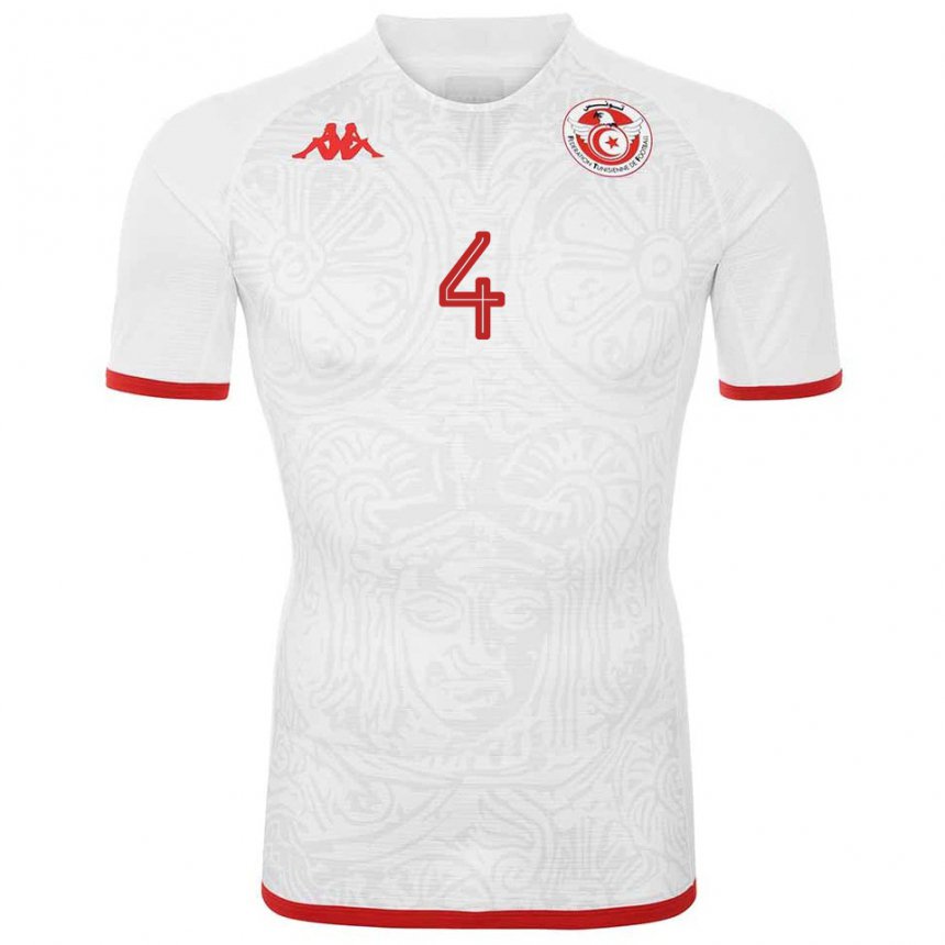 Niño Camiseta Túnez Ali Abdi #4 Blanco 2ª Equipación 22-24 La Camisa Perú