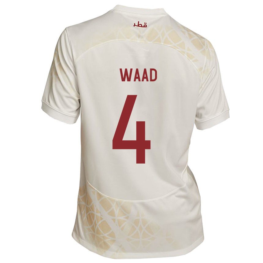 Niño Camiseta Catar Mohammed Waad #4 Beis Dorado 2ª Equipación 22-24 La Camisa Perú