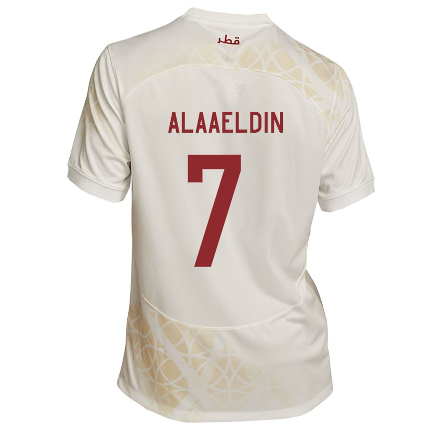 Niño Camiseta Catar Ahmed Alaaeldin #7 Beis Dorado 2ª Equipación 22-24 La Camisa Perú