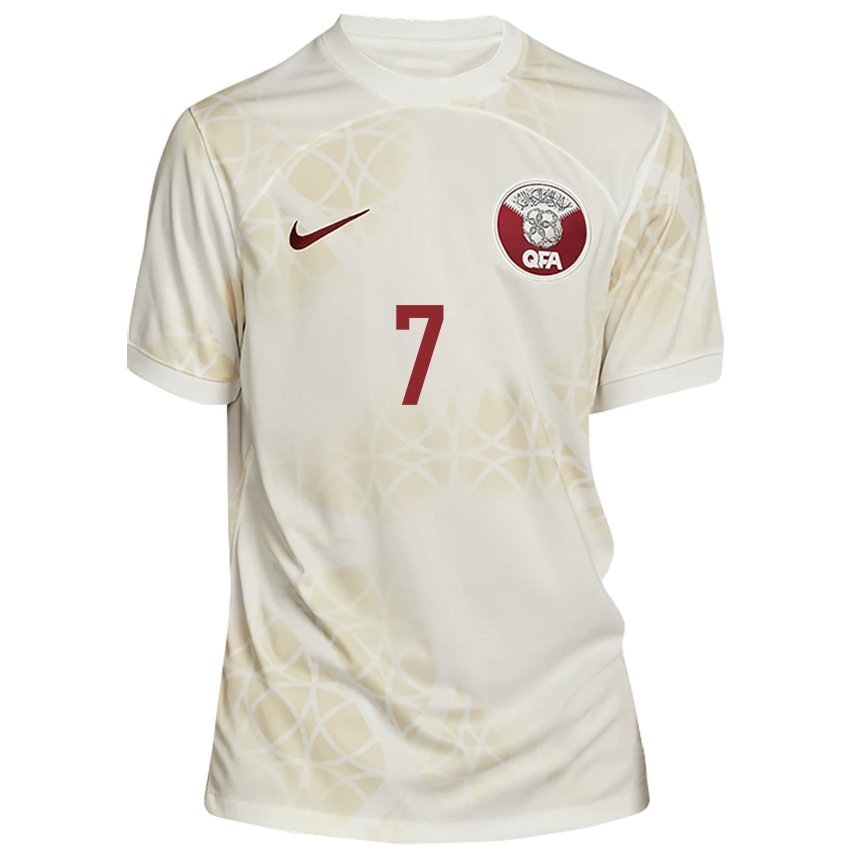 Niño Camiseta Catar Ahmed Alaaeldin #7 Beis Dorado 2ª Equipación 22-24 La Camisa Perú