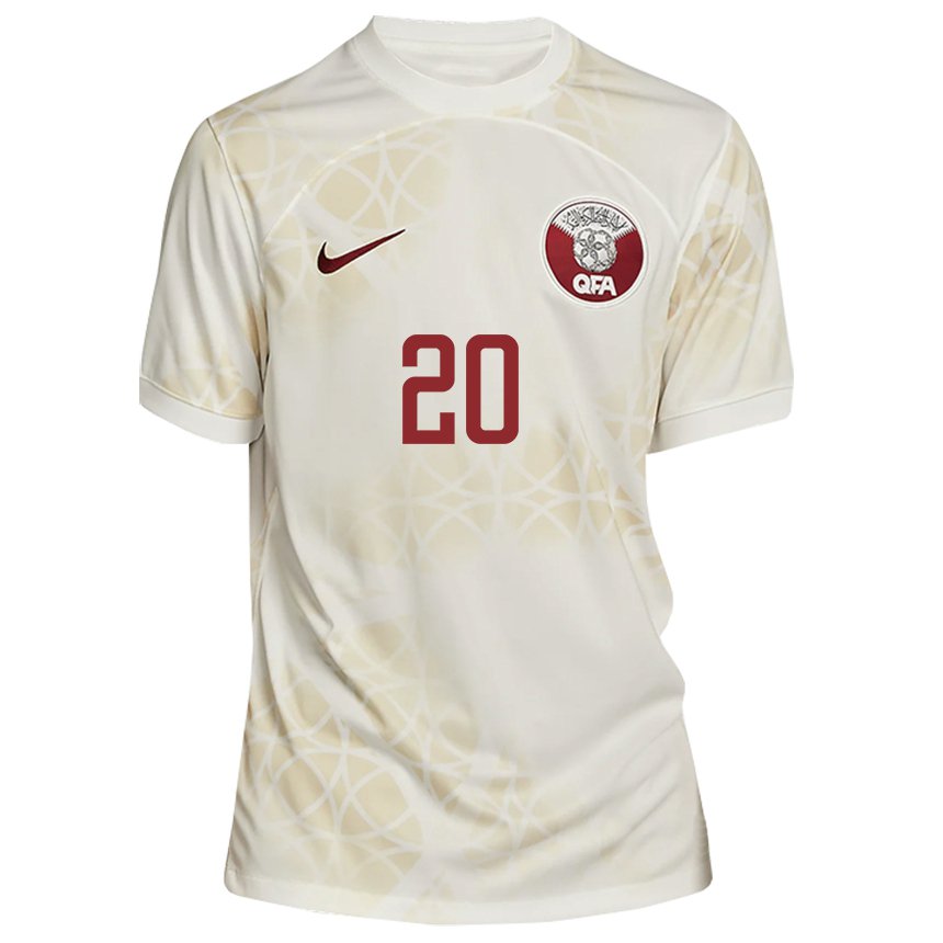 Niño Camiseta Catar Ahmed Fadel Hasaba #20 Beis Dorado 2ª Equipación 22-24 La Camisa Perú