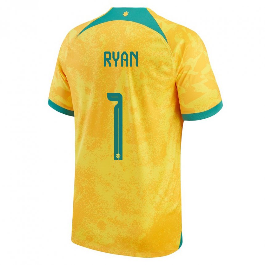 Hombre Camiseta Australia Mathew Ryan #1 Dorado 1ª Equipación 22-24 La Camisa Perú