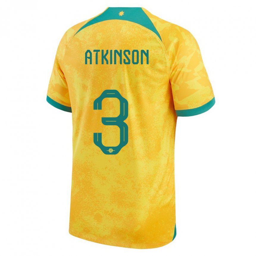 Hombre Camiseta Australia Nathaniel Atkinson #3 Dorado 1ª Equipación 22-24 La Camisa Perú