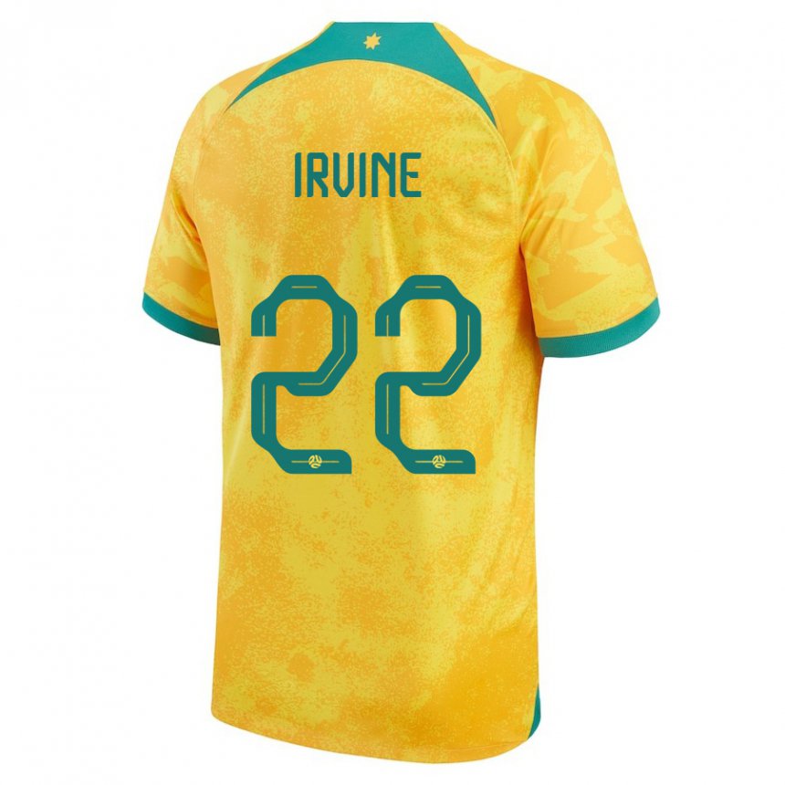 Hombre Camiseta Australia Jackson Irvine #22 Dorado 1ª Equipación 22-24 La Camisa Perú