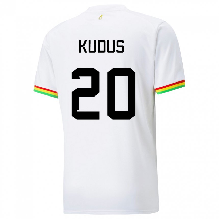 Hombre Camiseta Ghana Mohammed Kudus #20 Blanco 1ª Equipación 22-24 La Camisa Perú