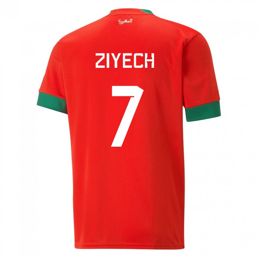 Hombre Camiseta Marruecos Hakim Ziyech #7 Rojo 1ª Equipación 22-24 La Camisa Perú