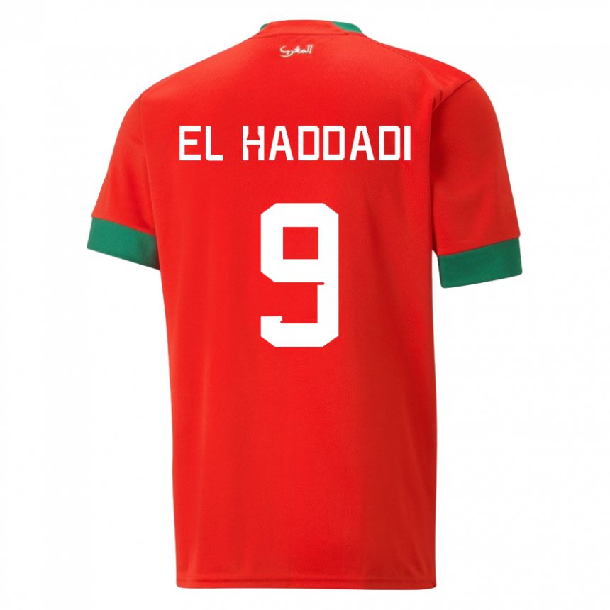 Hombre Camiseta Marruecos Munir El Haddadi #9 Rojo 1ª Equipación 22-24 La Camisa Perú