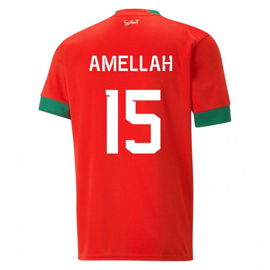 Hombre Camiseta Marruecos Selim Amellah #15 Rojo 1ª Equipación 22-24 La Camisa Perú