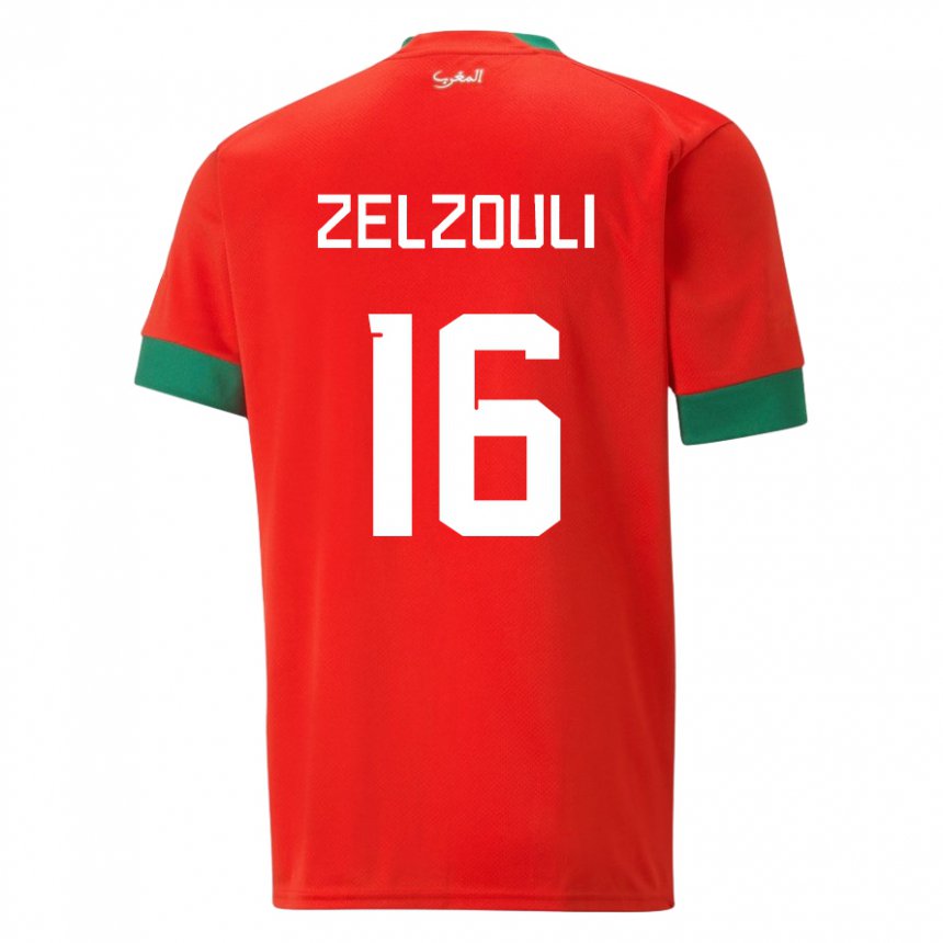 Hombre Camiseta Marruecos Abdessamad Zelzouli #16 Rojo 1ª Equipación 22-24 La Camisa Perú