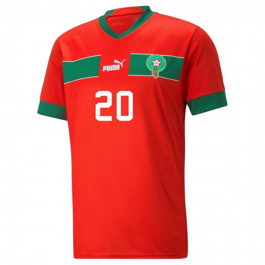 Hombre Camiseta Marruecos Achraf Dari #20 Rojo 1ª Equipación 22-24 La Camisa Perú