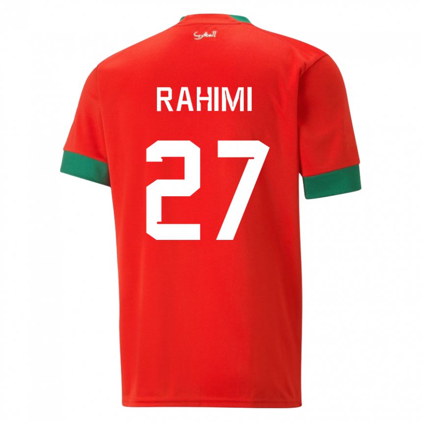 Hombre Camiseta Marruecos Soufiane Rahimi #27 Rojo 1ª Equipación 22-24 La Camisa Perú