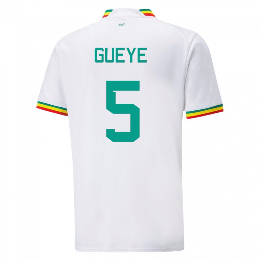 Hombre Camiseta Senegal Idrissa Gueye #5 Blanco 1ª Equipación 22-24 La Camisa Perú