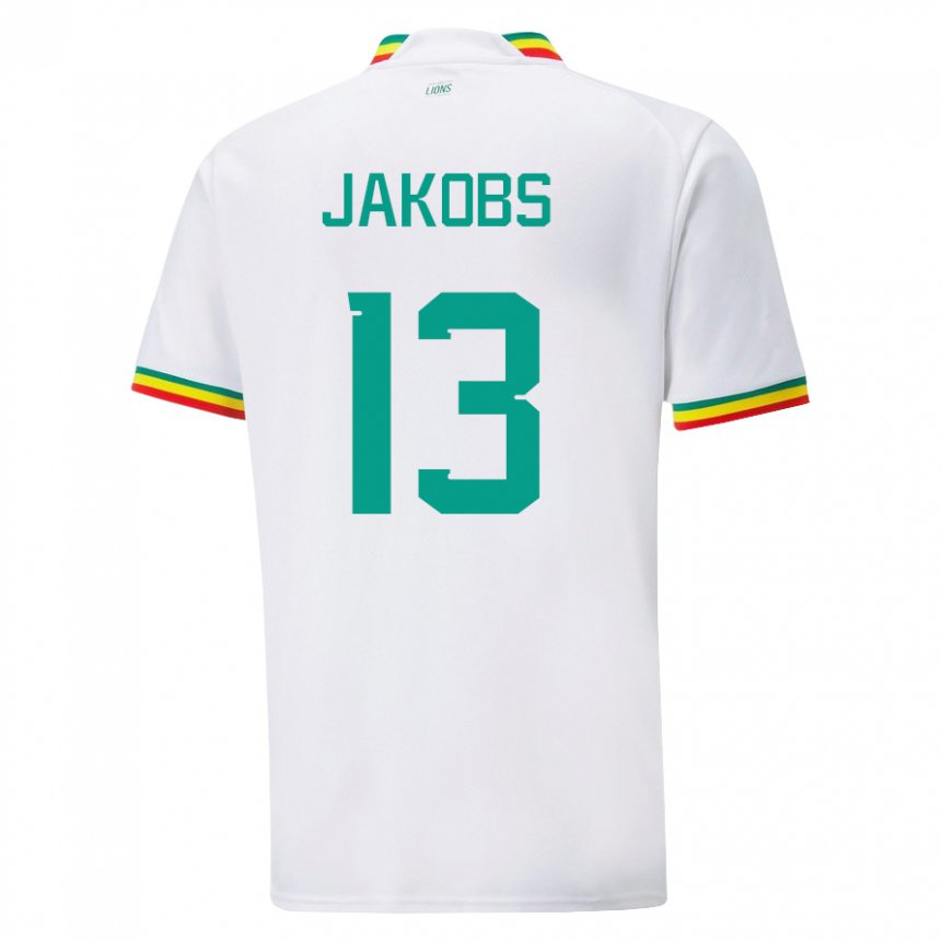 Hombre Camiseta Senegal Ismail Jakobs #13 Blanco 1ª Equipación 22-24 La Camisa Perú