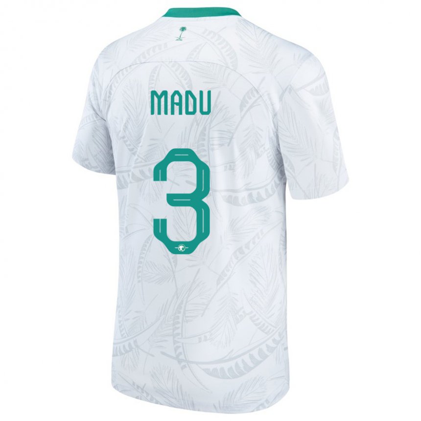 Hombre Camiseta Arabia Saudita Abdullah Madu #3 Blanco 1ª Equipación 22-24 La Camisa Perú