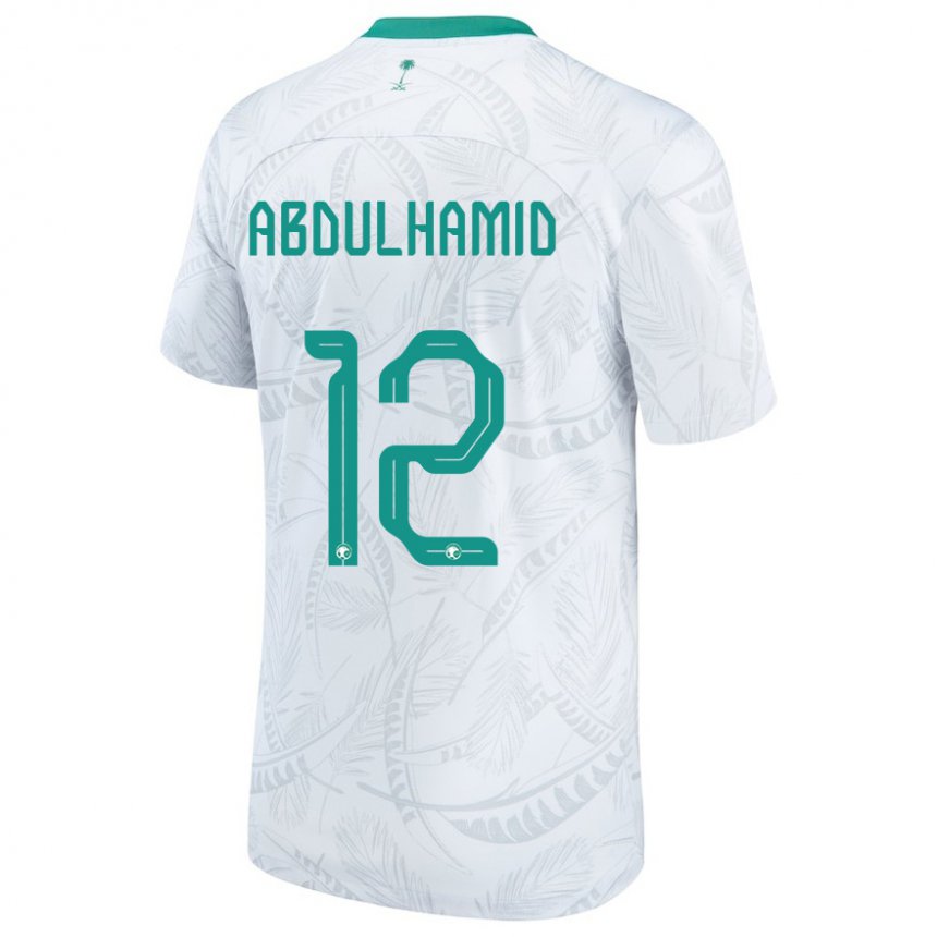 Hombre Camiseta Arabia Saudita Saud Abdulhamid #12 Blanco 1ª Equipación 22-24 La Camisa Perú