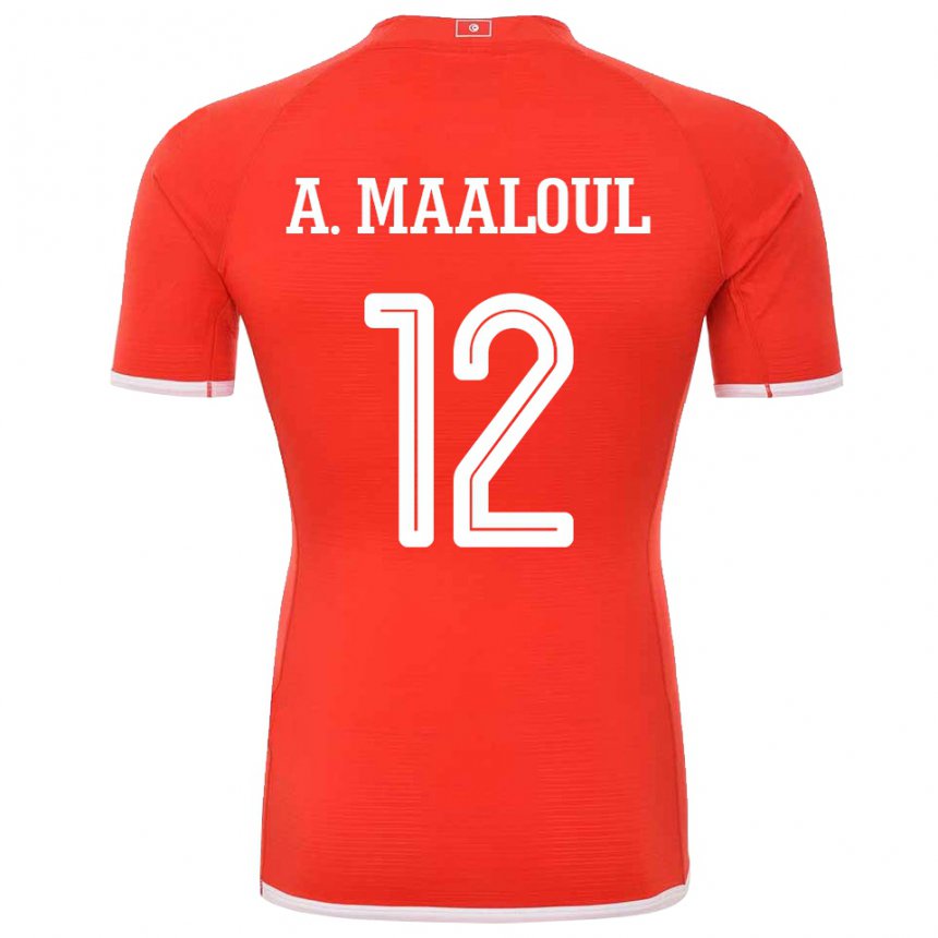 Hombre Camiseta Túnez Ali Maaloul #12 Rojo 1ª Equipación 22-24 La Camisa Perú