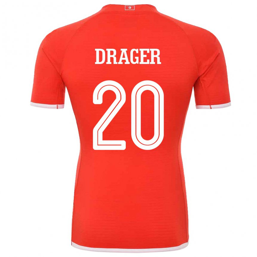 Hombre Camiseta Túnez Mohamed Drager #20 Rojo 1ª Equipación 22-24 La Camisa Perú