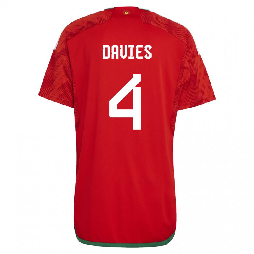 Hombre Camiseta Gales Ben Davies #4 Rojo 1ª Equipación 22-24 La Camisa Perú