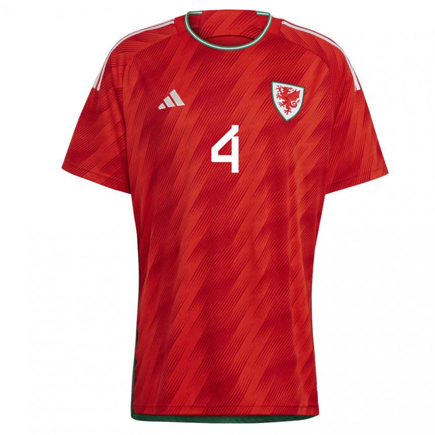 Hombre Camiseta Gales Ben Davies #4 Rojo 1ª Equipación 22-24 La Camisa Perú