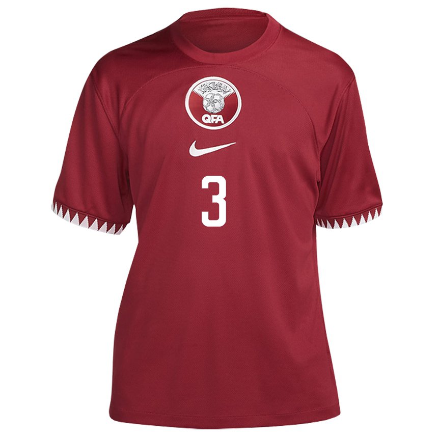 Hombre Camiseta Catar Abdelkarim Hassan #3 Granate 1ª Equipación 22-24 La Camisa Perú