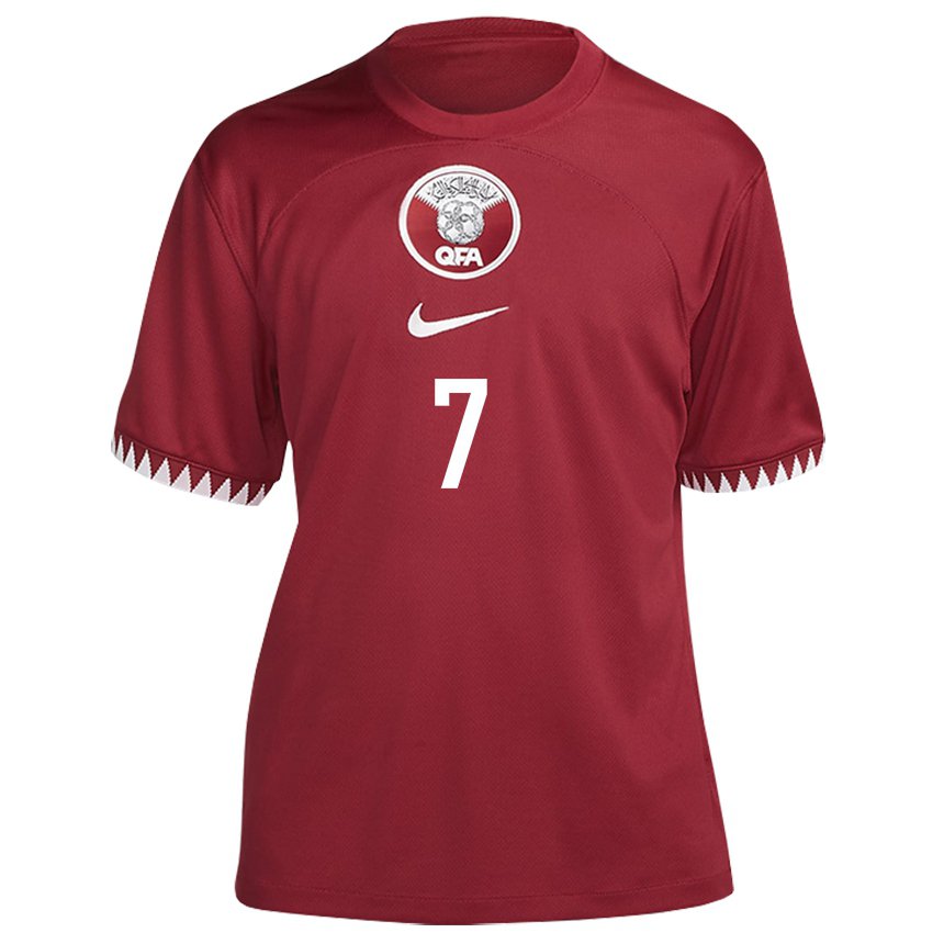 Hombre Camiseta Catar Ahmed Alaaeldin #7 Granate 1ª Equipación 22-24 La Camisa Perú