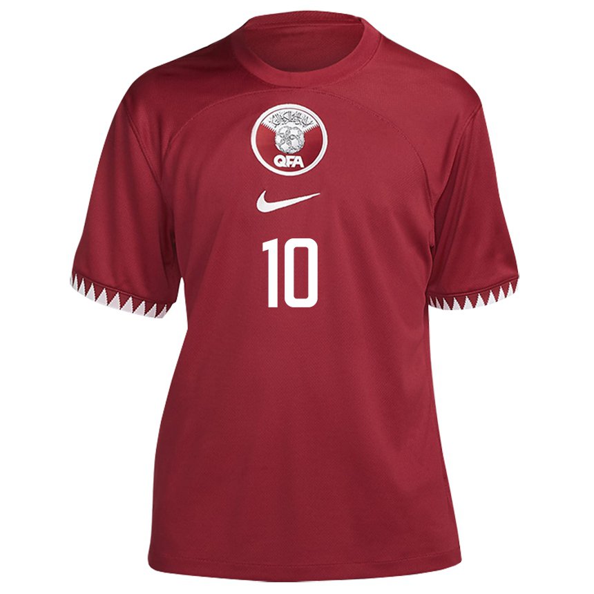 Hombre Camiseta Catar Hasan Al Haydos #10 Granate 1ª Equipación 22-24 La Camisa Perú