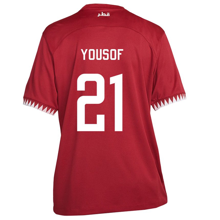 Hombre Camiseta Catar Yousof Hassan #21 Granate 1ª Equipación 22-24 La Camisa Perú