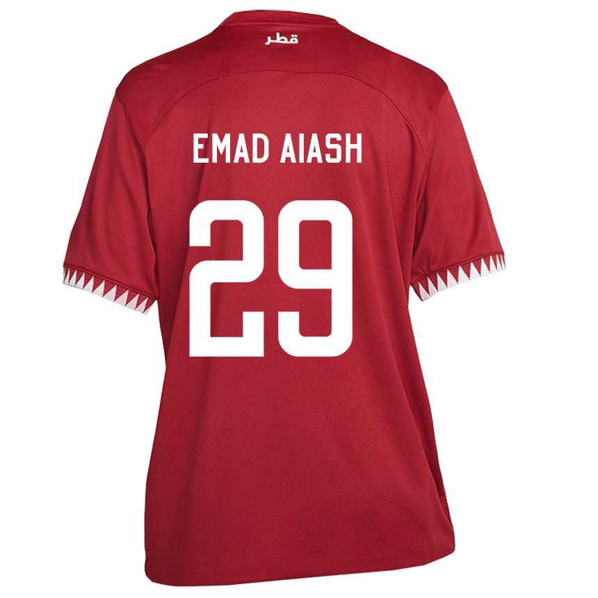 Hombre Camiseta Catar Mohamed Emad Aiash #29 Granate 1ª Equipación 22-24 La Camisa Perú