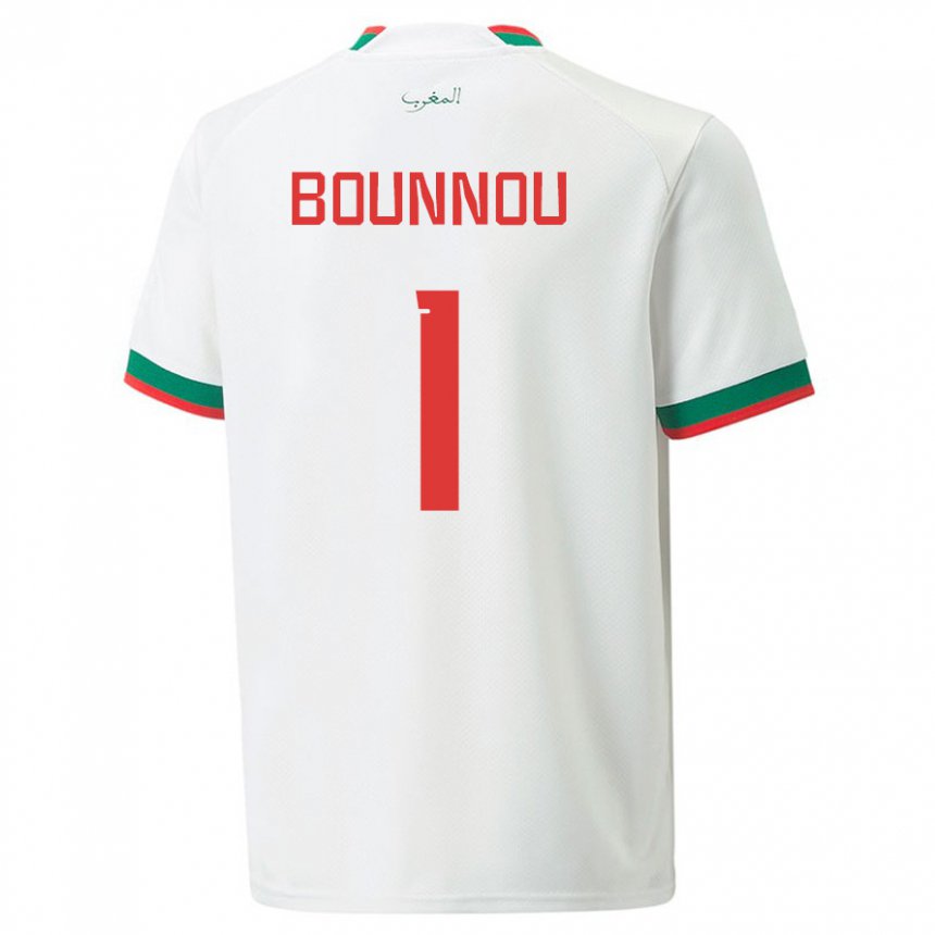 Hombre Camiseta Marruecos Yassine Bounnou #1 Blanco 2ª Equipación 22-24 La Camisa Perú