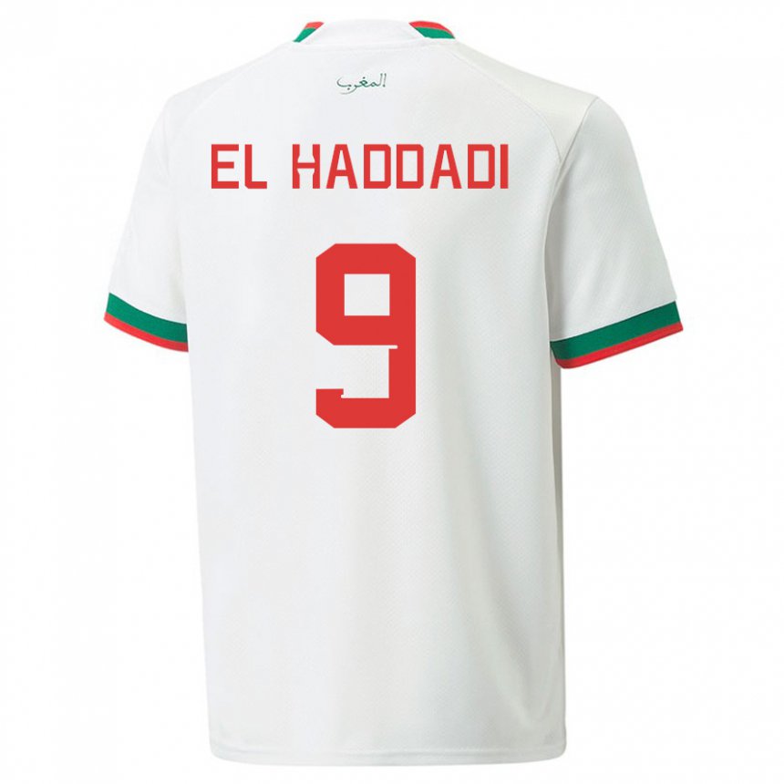 Hombre Camiseta Marruecos Munir El Haddadi #9 Blanco 2ª Equipación 22-24 La Camisa Perú