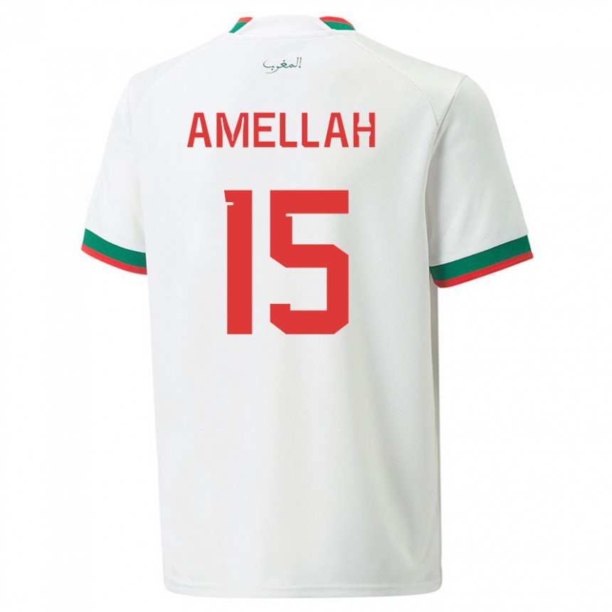 Hombre Camiseta Marruecos Selim Amellah #15 Blanco 2ª Equipación 22-24 La Camisa Perú