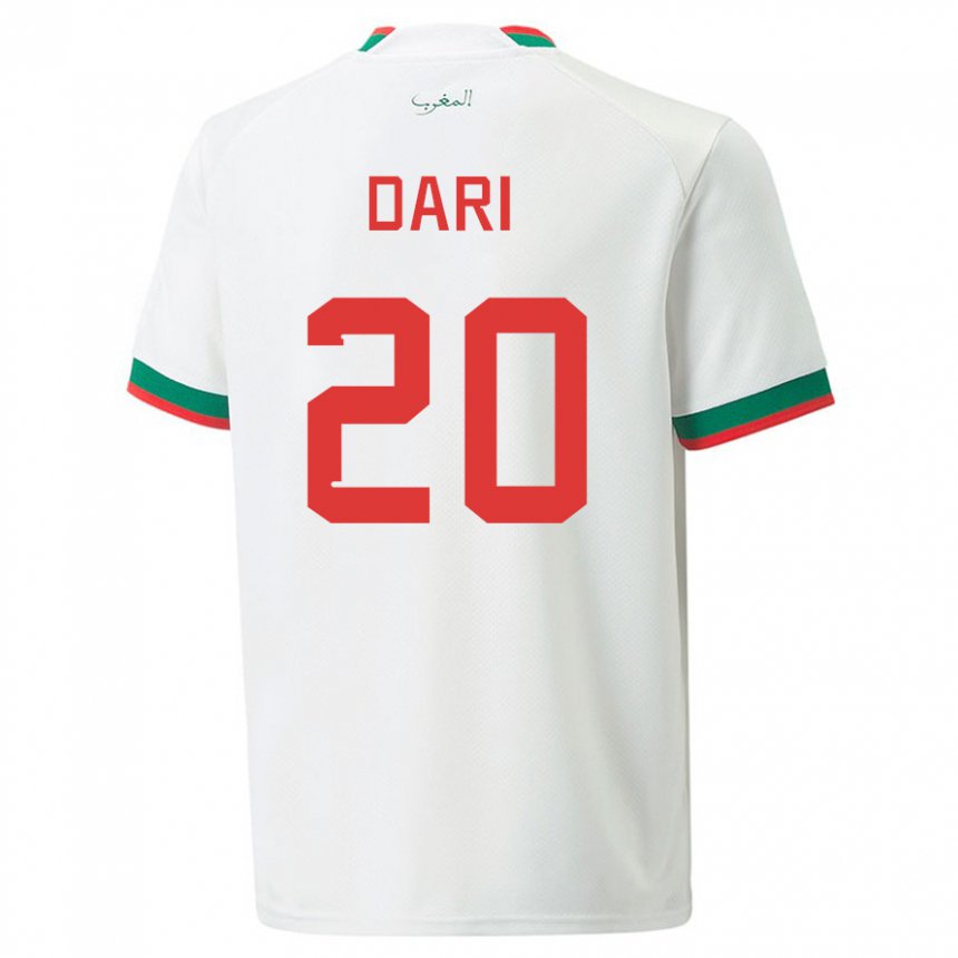 Hombre Camiseta Marruecos Achraf Dari #20 Blanco 2ª Equipación 22-24 La Camisa Perú