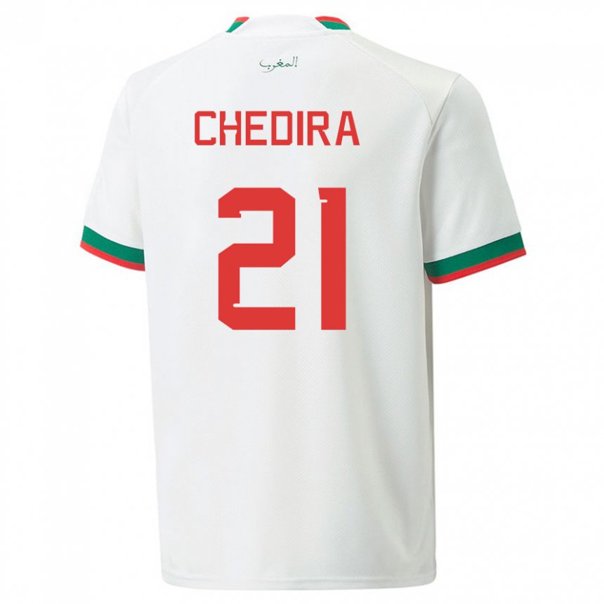 Hombre Camiseta Marruecos Walid Chedira #21 Blanco 2ª Equipación 22-24 La Camisa Perú