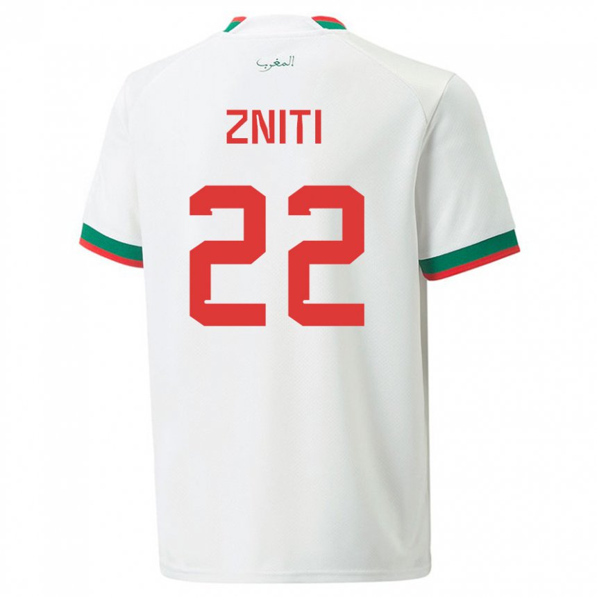 Hombre Camiseta Marruecos Anas Zniti #22 Blanco 2ª Equipación 22-24 La Camisa Perú